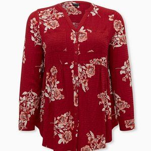 Torrid Red Floral Crinkle Gauze Babydoll Tunic NWT